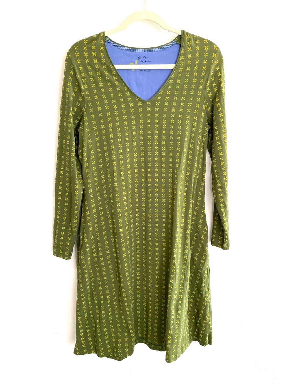 Gudrun Sjödén Moss Green Geometric Print Scoop Neck Long Sleeve organic cotton